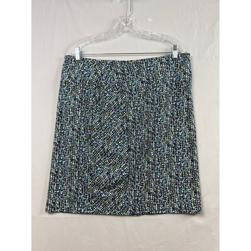J. Jill Pencil Skirt Womens L Blue Wearever Smooth-Fit Geometric Mosaic Print